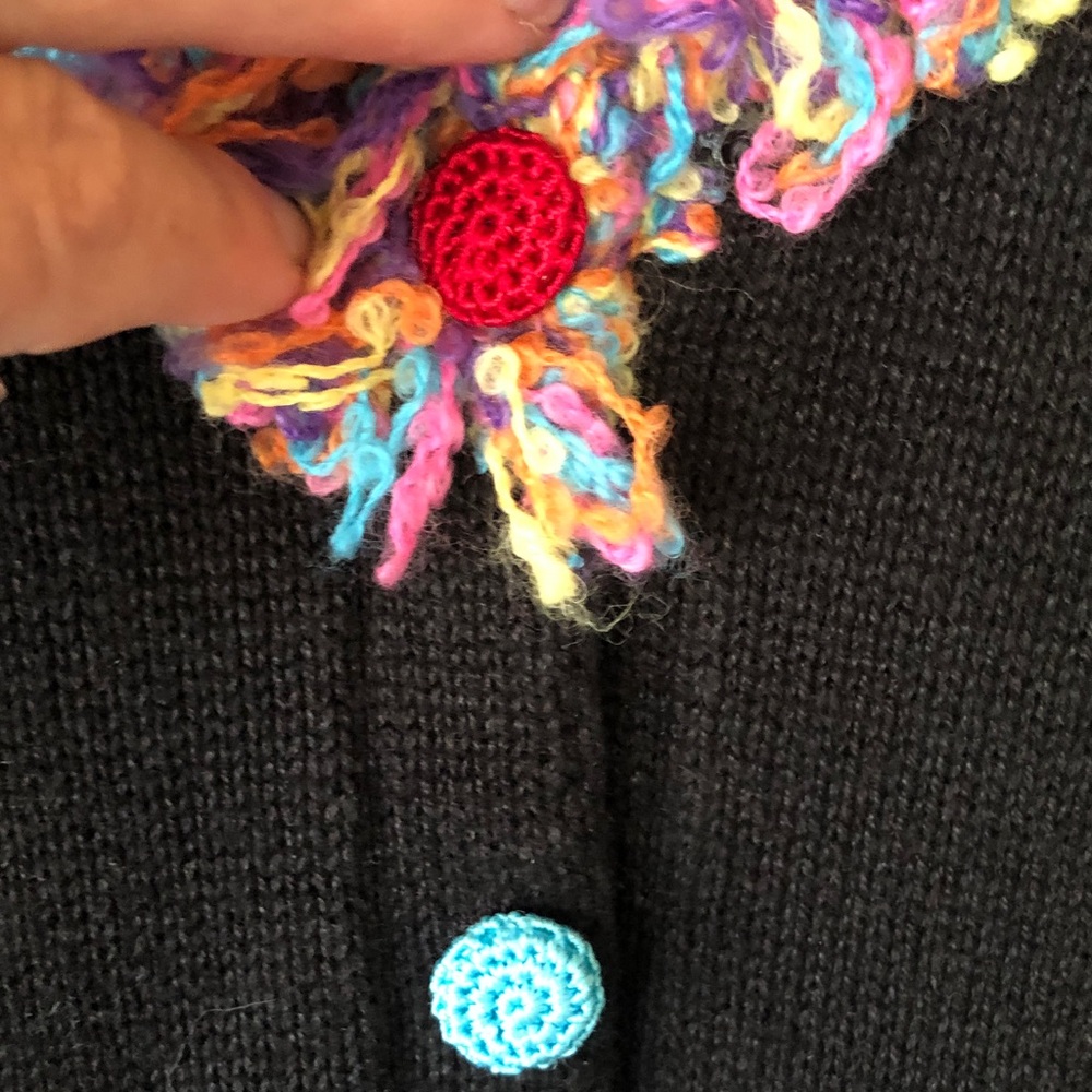 Storybook Knits Black Cardigan with Multicolor floral Embroidery - Picture 6 of 9